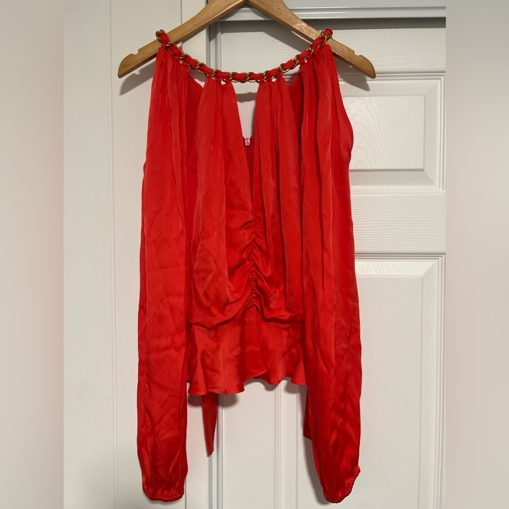Veronica Beard $498 Yulita Embellished Silk Blend Top Blouse Luxury Satin Office